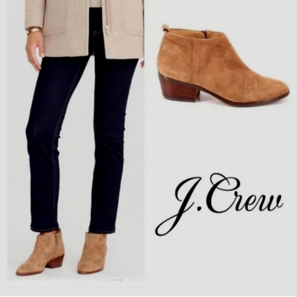 J. Crew Tan suede leather side Interior zip Heeled Sleek Ankle Boots EUC sz 8 - Picture 8 of 11